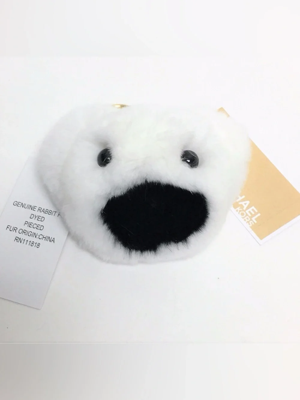 Michael Kors NWT White Plush Bear Face Keychain BAG CHARM with Black Nose